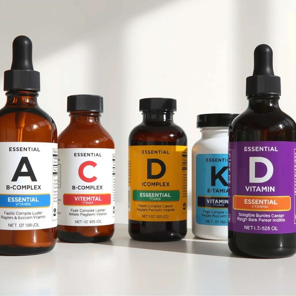 Essential vitamins A, B-complex, C, D, E, K supplements