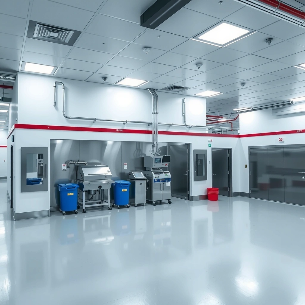 Modern pharmaceutical manufacturing facility with clean room environment and advanced equipment